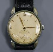 A gentleman's stainless steel Zenith manual wind wrist watch, with subsidiary seconds.