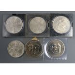 A collection of silver proof commemorative coins and four silver coins