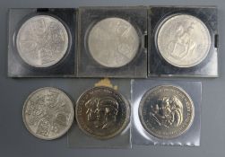 A collection of silver proof commemorative coins and four silver coins