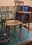A pair of Bentwood chairs and a bar stool