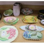 A collection of Carlton Ware flower moulded dishes and two vases, many Australian design largest