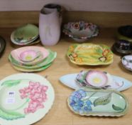 A collection of Carlton Ware flower moulded dishes and two vases, many Australian design largest