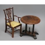 A miniature Chippendale style armchair and a miniature centre table tallest 36cm