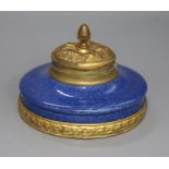 A Sevres Paul Milet period blue ground ormolu mounted ink well diameter 12cm