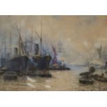 Arthur Legge (1859-1942), watercolour, shipping on the Thames, signed and dated '89, 39 x 59cm