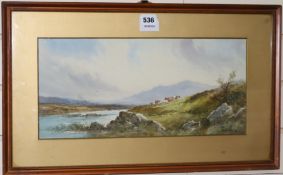 F Pearson, watercolour, cattle in landscape, signed, 20 x 43cm