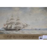 W. J. Huggins, watercolour, The H. C. sloop of War Clive Captain Betham Going into Bombay Harbour