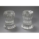 A pair of Sevres glass candle holders height 11cm