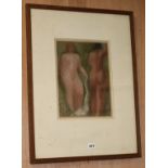 John Farleigh (1900-1965), 'The Meeting', signed and inscribed, label attached verso, pastel, 32.5 x