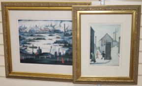 Two National Fine Arts limited edition prints after L S Lowry, 'Crime Lake' and 'Viaduct Street