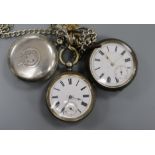 Three assorted silver pocket watches including a hunter.