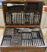 An extensive service of Mappin & Webb Princes Plate flatware, initialled, in oak canteen