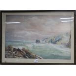 Attributed George Whitaker, watercolour, coastal landscape, bears signature and dated 1864, 60 x