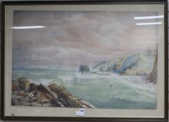 Attributed George Whitaker, watercolour, coastal landscape, bears signature and dated 1864, 60 x