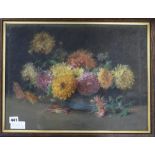 English School, pastel, still life of chrysanthemums in a bowl, 36 x 48cm, together with a folio