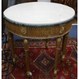 A pair of George III style giltwood demi-lune side tables (with additional marble tops) W.91cm