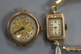 Two lady's 9ct. gold wrist watches.