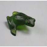 A green glass frog, signed Lalique