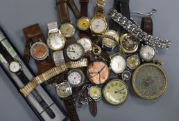 A group of assorted wrist watches including Titus and military and three silver watches.