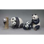 Four Royal Copenhagen models of pandas, numbers 666, 667, 664 and 662, tallest 17.75cm tallest 17cm
