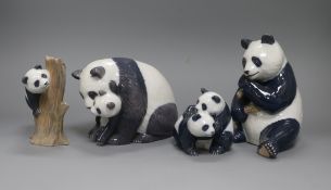 Four Royal Copenhagen models of pandas, numbers 666, 667, 664 and 662, tallest 17.75cm tallest 17cm