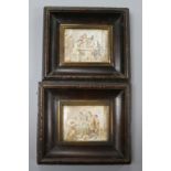 Birt after Tenniers, a pair of oil on ivory miniatures, tavern scenes 5 x 6cm