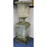 Pair of garden urns on pedestal bases W.65cm