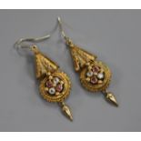 A pair of Victorian gem set drop earrings, 43mm.