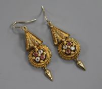 A pair of Victorian gem set drop earrings, 43mm.