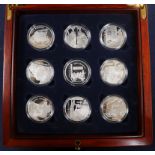 The Royal Mint The Golden Age of Steam silver proof five pound eighteen coin set 2004, boxed with