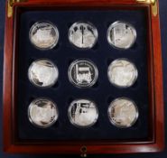 The Royal Mint The Golden Age of Steam silver proof five pound eighteen coin set 2004, boxed with