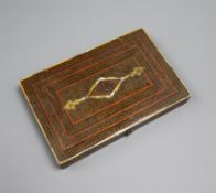 A Persian lacquered and damascus ware mirror case 20cm