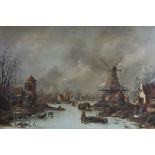 A. Douglas, oil on canvas, Dutch winter landscape, 61 x 91cm, unframed