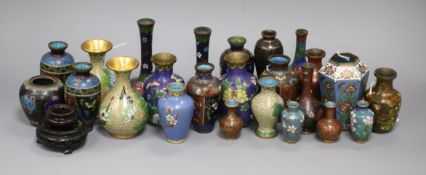 A collection of small and miniature cloisonne vases, including six pairs (total 25, some faults),