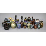 A collection of small and miniature cloisonne vases, including six pairs (total 25, some faults),