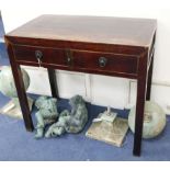 A Chinese hardwood two drawer writing table W.96cm