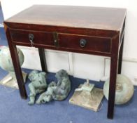 A Chinese hardwood two drawer writing table W.96cm