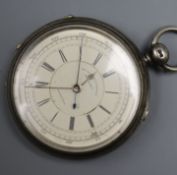 A late Victorian silver "Decimal Chronograph" pocket watch.