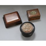 Two Chinese hardwood boxes and a lacquer box longest 13.5cm