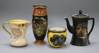 A Carlton Ware jug, cache pot, vase and a coffee pot tallest 21cm