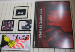 Pop and Rock Memorabilia, a signed photograph of Eric Clapton, The White Stripes posters, etc.,