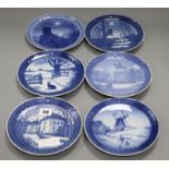 Six various Royal Copenhagen Christmas plates diameter 18cm