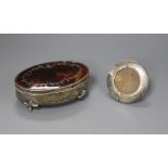 A George V silver and tortoiseshell trinket box and a small photo frame.