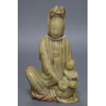 An 17th / 18th century soapstone carving of Guanyin height 15cm