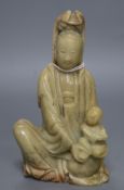 An 17th / 18th century soapstone carving of Guanyin height 15cm