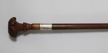 A late 19th century boxwood and mahogany cane, possibly a gift from the Prince of Wales, the