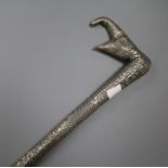 An Indian white metal walking stick length 90cm