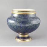 A large Sevres mottled blue ground jardiniere, dated 1881 with gilt banded decoration, brown and