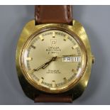 A gentleman's steel and gold plated Omega Electronic day/date wrist watch.