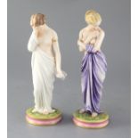 A pair of Royal Worcester Kerr & Binns figures of 'Sorrow' and 'Joy', lilac and white colourways,